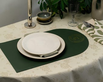 Half-Round Leather Placemat for Restaurant | Genuine Capri Leather Demilune Table Mat with Custom Logo Embossing | Cafe Hotel