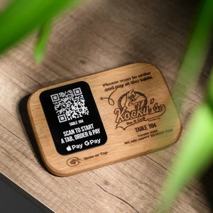 Menu de código QR acrílico em placa de madeira, menu sem contato, quadro de menu, suporte de menu QR, placa de menu de coquetéis, menu de código QR