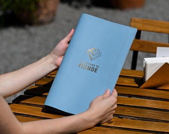 Embossed Leather Drink Menu Cover, Personalized Menu Holder with Ring Binder