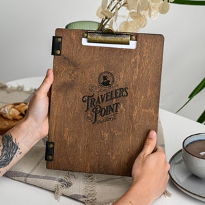 Hardcover Menu Binder for Changeable Sheets, Engraved Wooden Menu Holder, Restaurant Menu Folder,  Custom Menu Cover with Brass Binder