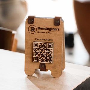 Letrero de menú con código QR, Escanear para ver el menú, Menú de mesa de madera, Menú de mesa de restaurante, Menú de restaurante, Menú con código QR