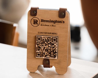 QR code menu sign, Scan to view menu, Wooden table menu, Restaurant table menu, Restauran menu, QR code menu