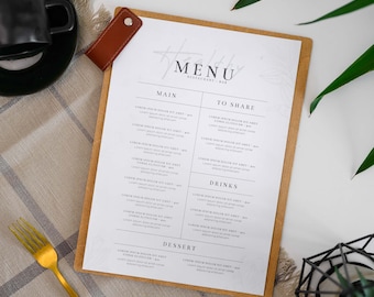 Wooden Menu Board with Logo, Personalized Menu Holder with Leather Hangle, Menu Board, Custom Menu Cover, Menu Clipboard, Drink Menu Board