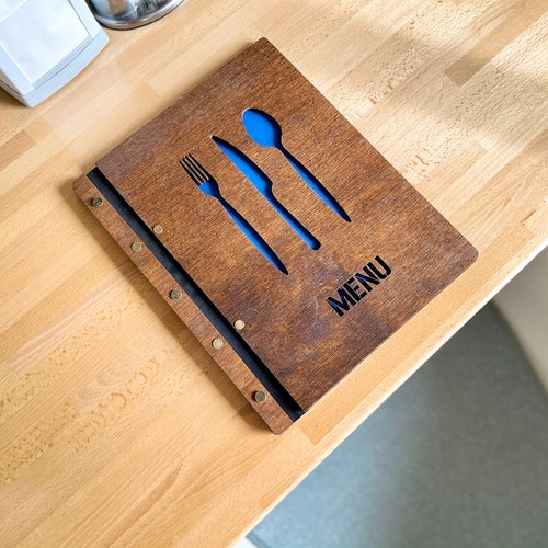 Customized Wooden Menu Folder With Cut Out Menu Holder Etsy