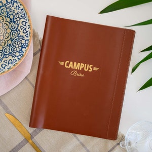 Menühülle aus Leder, Anpassbarer Halter für Restaurantmenüs, Menühalter im Briefformat, Menüfolio mit Befestigungsplanke