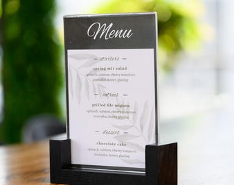 Black Oak A5 Menu Holder, Acrylic Table Sign