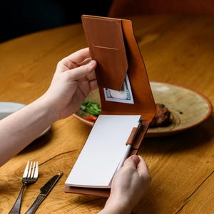 Leather Server Book – Waitstaff Organizer, Check Presenter, Waiter Wallet, Restaurant Server Notebook with Pockets