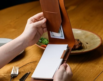 Leather Server Book – Waitstaff Organizer, Check Presenter, Waiter Wallet, Restaurant Server Notebook with Pockets