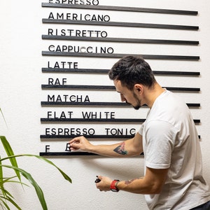 Tablero de menú de roble negro, ideal para pared con letras intercambiables, perfecto para cafeterías, panaderías y letreros colgantes