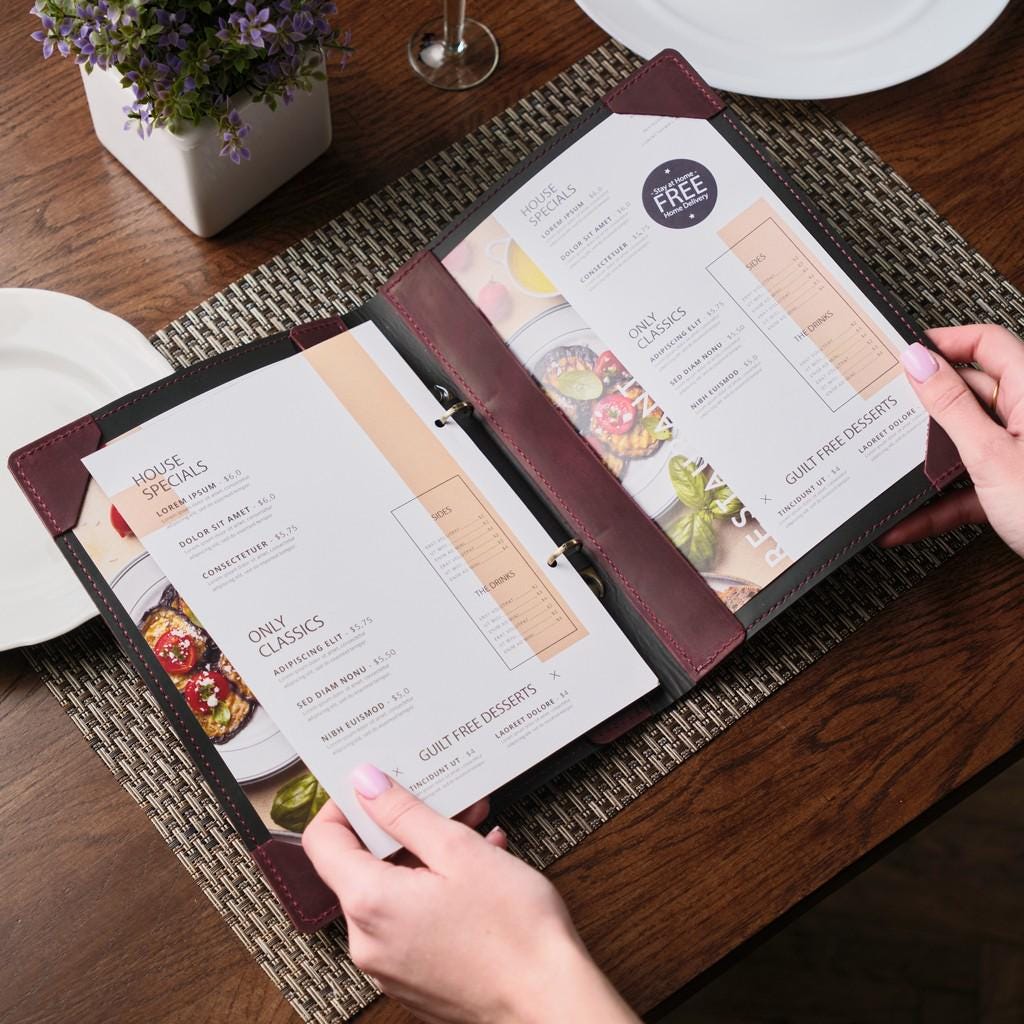 Produktbild von 25 A4 Menühalter In Lederoptik – Stylische Ordner & Abdeckungen Für Restaurants!