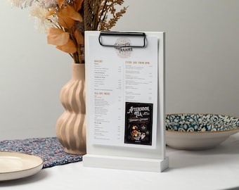Oak Wooden Menu Stand with Black Binder