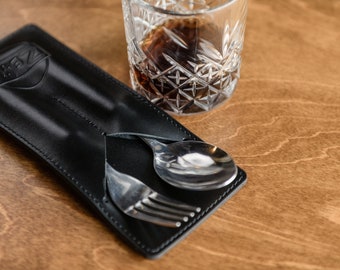 Personalized Leather Cutlery Holder, Restaurant Utensil Pouch