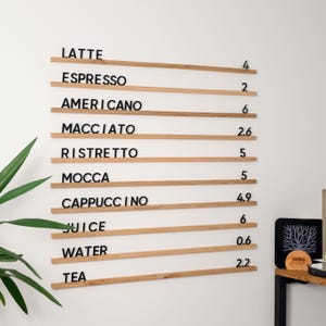 Wall Menu Board, Oak Menu Board, Changeable Letter Board, Cafe Menu Holder, Bakery Menu, Hanging Cafe Menu Sign, Chalkboard menu
