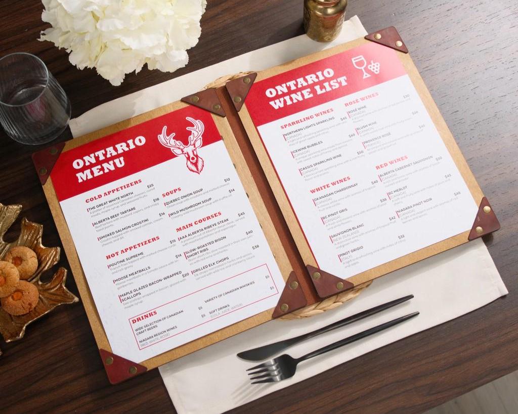 Wooden Menu Cover With Leather Corner Tabs: Engraved Restaurant Menu ...