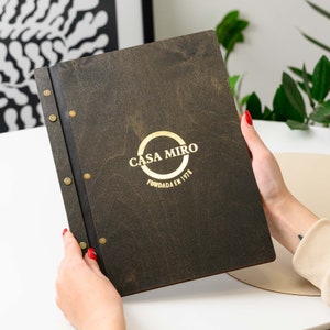 Wooden Menu Folder with Golden/Silver Logo, Engraved Menu Holder, Restaurant Menu Folder, Menu Board, Menu Book Cover, Custom Menu Cover
