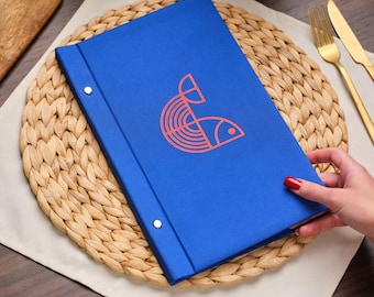 Fabric Menu Folder with Logo, Menu Covers for Changeable Sheets, Restaurant Document Holder, Minimalist Menu Binder A4