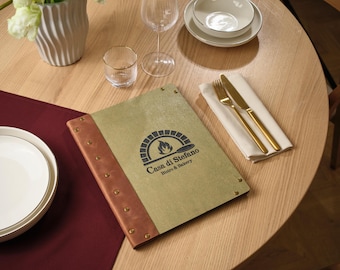 Wooden Menu Board with Corner Tabs: Engraved Restaurant Menu Cover