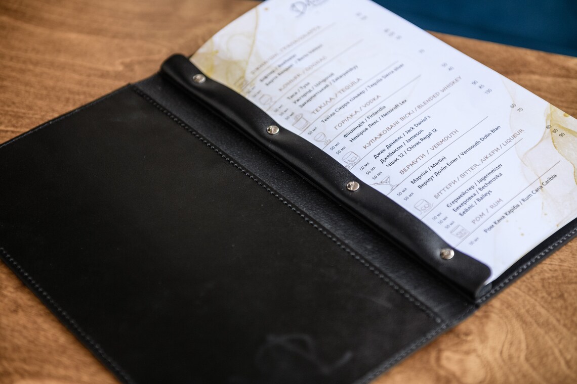 Leather menu Menu Holder with embosing Restaurant Menu Etsy