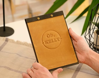 Wooden Menu Board with Leather Cover, Menu Cover with Embossing, Restaurant Menu Clipboard, Menu Board for Changeable Sheets