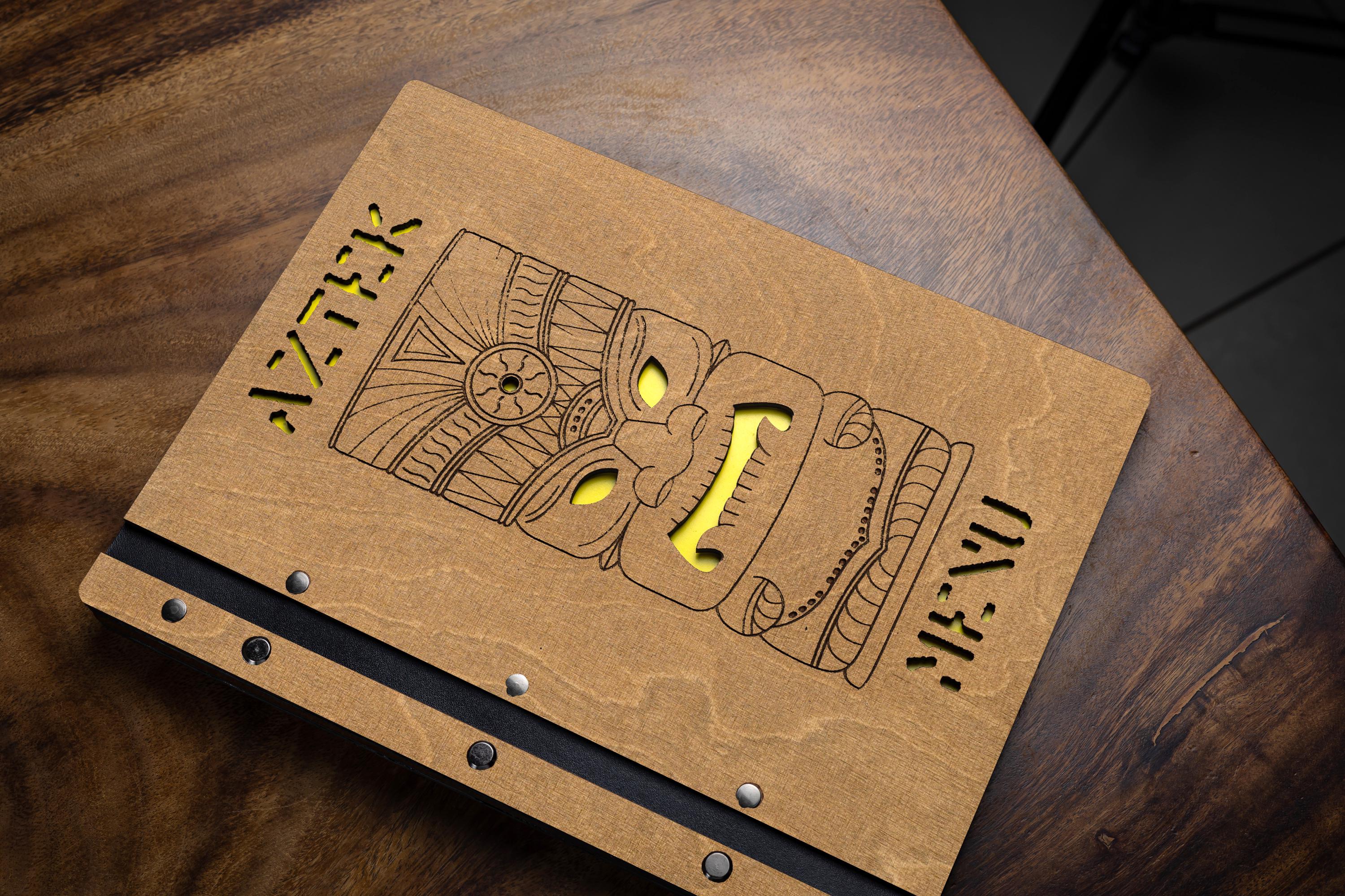 Custom Plywood Menu Folder: Engraved Restaurant Menu Holder With