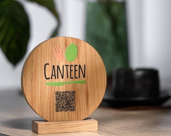 QR Code Menü Schild aus Holz mit Logo Druck
