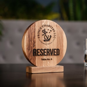Oaken Restaurant Reserve Plate, Reserved Table Sign, Customized Reserved Sign, Table Number, Reserved Restaurant Sign with Logo Engraving
