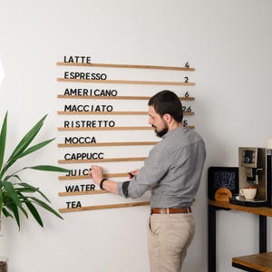 Tableau de menu, tableau de menu en chêne, menu mural, tableau à lettres interchangeable, support de menu de café, menu de boulangerie, enseigne de menu de café suspendue, ensemble de rebords de lettres