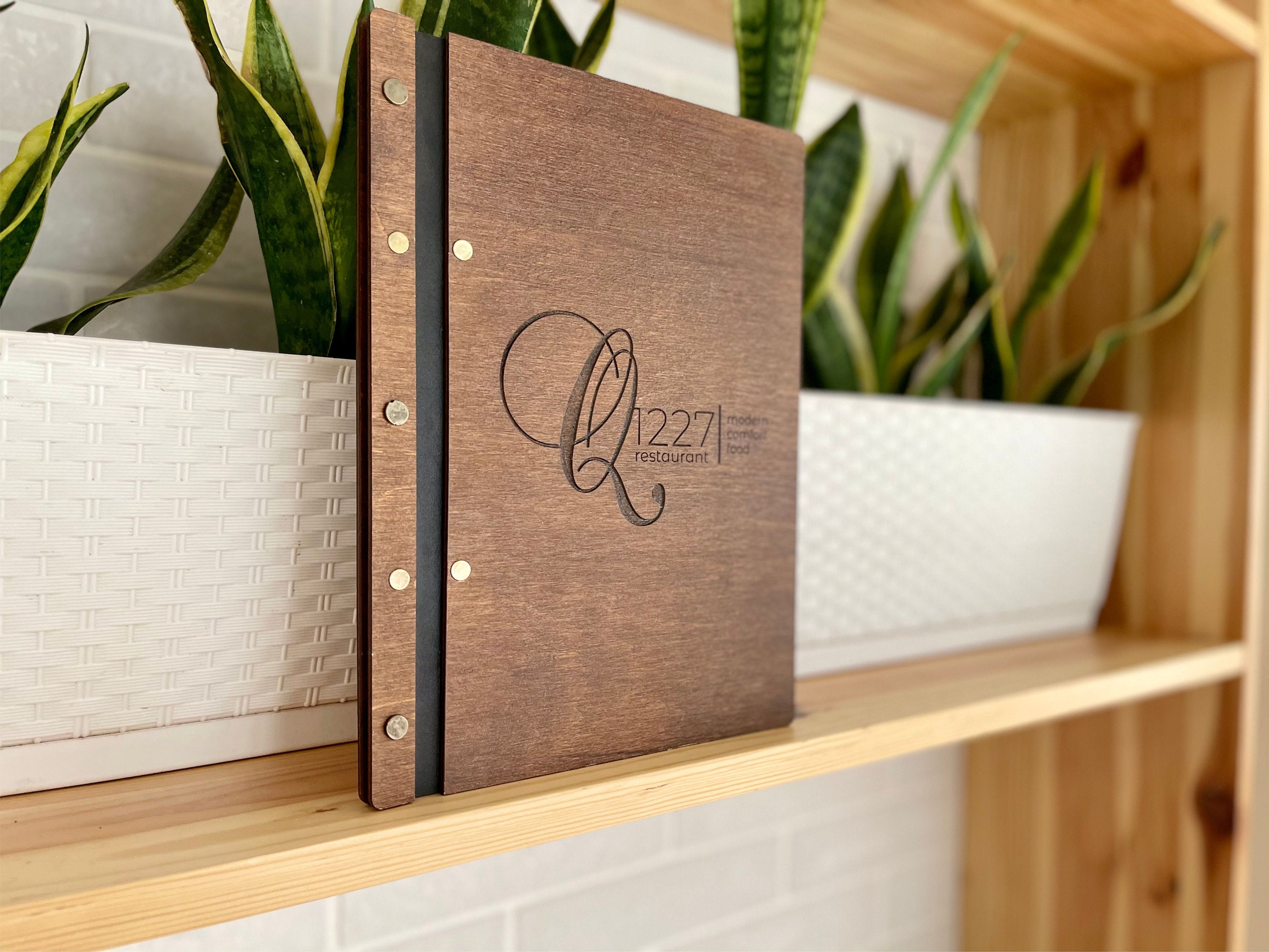 Wooden Menu Folder Fastened on Leather Strap Engraved Menu Etsy UK