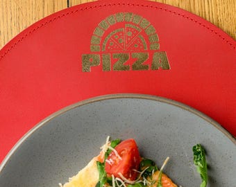 Set of 4 Round Leather Placemats, Custom Restaurant Table Mats with Logo, Personalized Circle Dining Mat, Cafe Bar Table Set