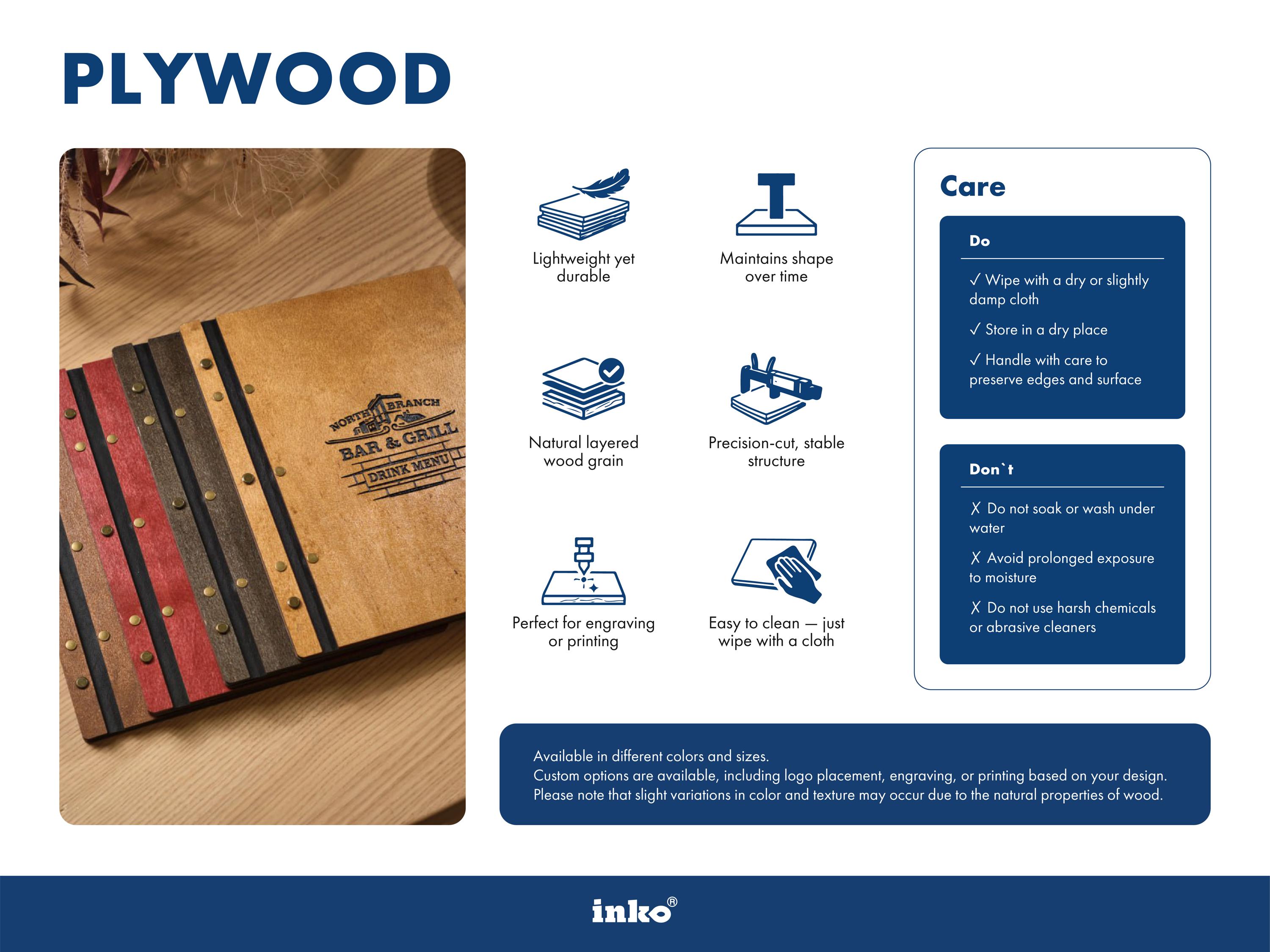 Custom Plywood Menu Folder: Engraved Restaurant Menu Holder With