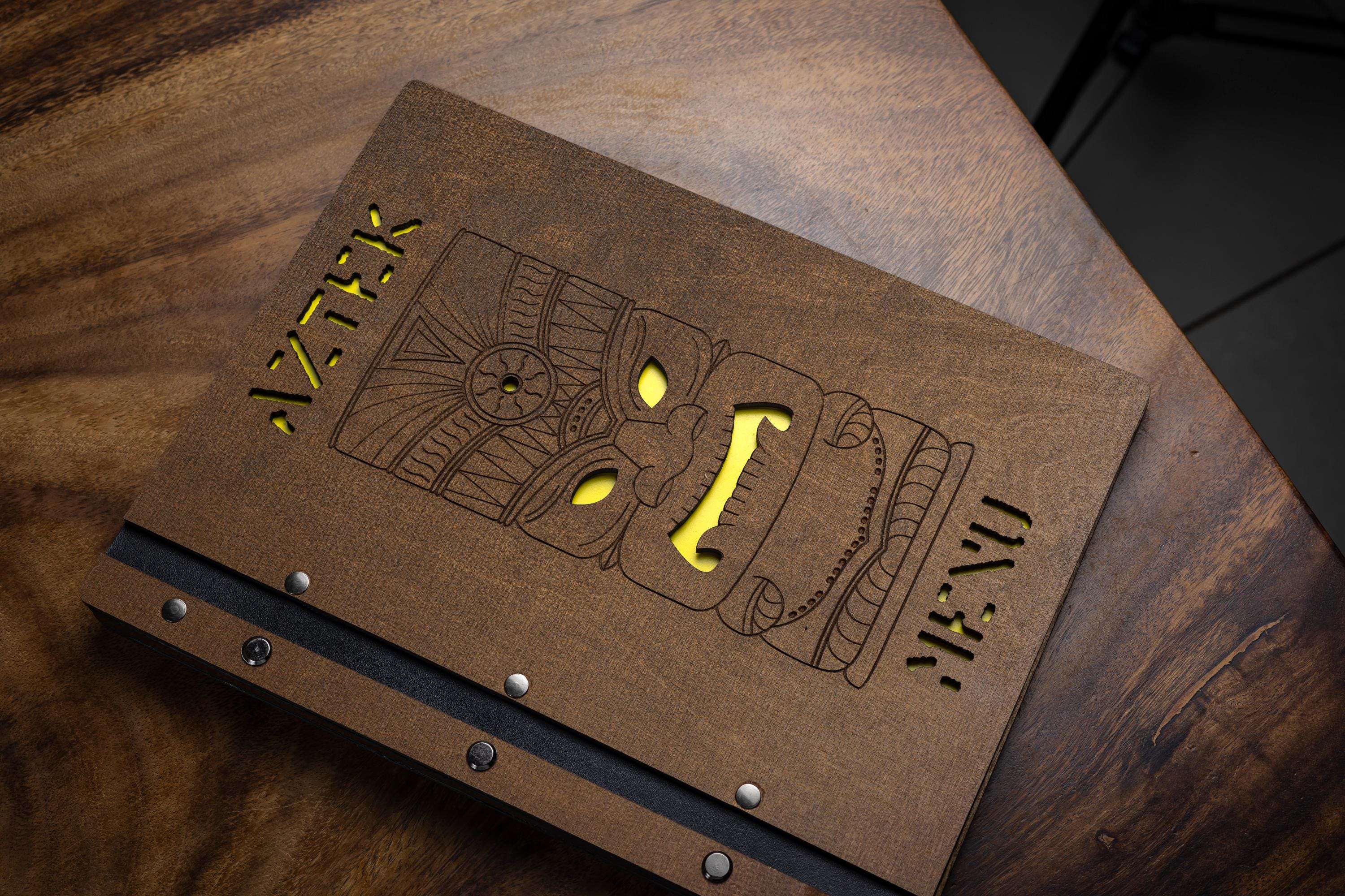 Custom Plywood Menu Folder: Engraved Restaurant Menu Holder With
