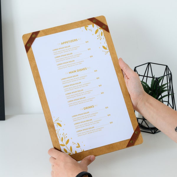 Wooden Menu Board, Engraved Menu Holder, Restaurant Menu Folder, Menu Board, Menu Book, Custom Menu Cover, Paper Folder for Restaurant.