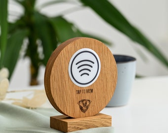 Personalisiertes NFC-Tag-Schild am Oaken-Ständer, personalisiertes NFC-Tap-to-Pay-Schild, Restaurant-Menü-Tischschild, Cafe-Bar-NFC-Ständer