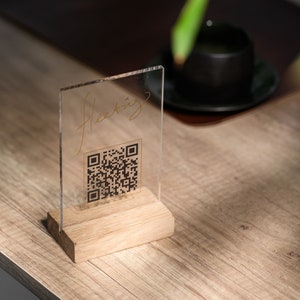 Transparent Acrylic QR Code Menu Display, Contactless Menu Stand, QR Code Stand, Personalised QR Code, Custom Scannable Acrylic Sign