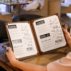 Wooden Menu Board with Corner Tab and Engraved Holder for Sophisticated Restaurant Menu Display