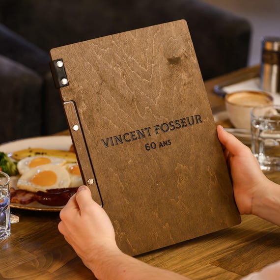 Wooden Menu Folder for Changeable Sheets, Custom Restaurant Menu Holder Logo, Menu Cover with Logo and Personalization, Branded Menu Board