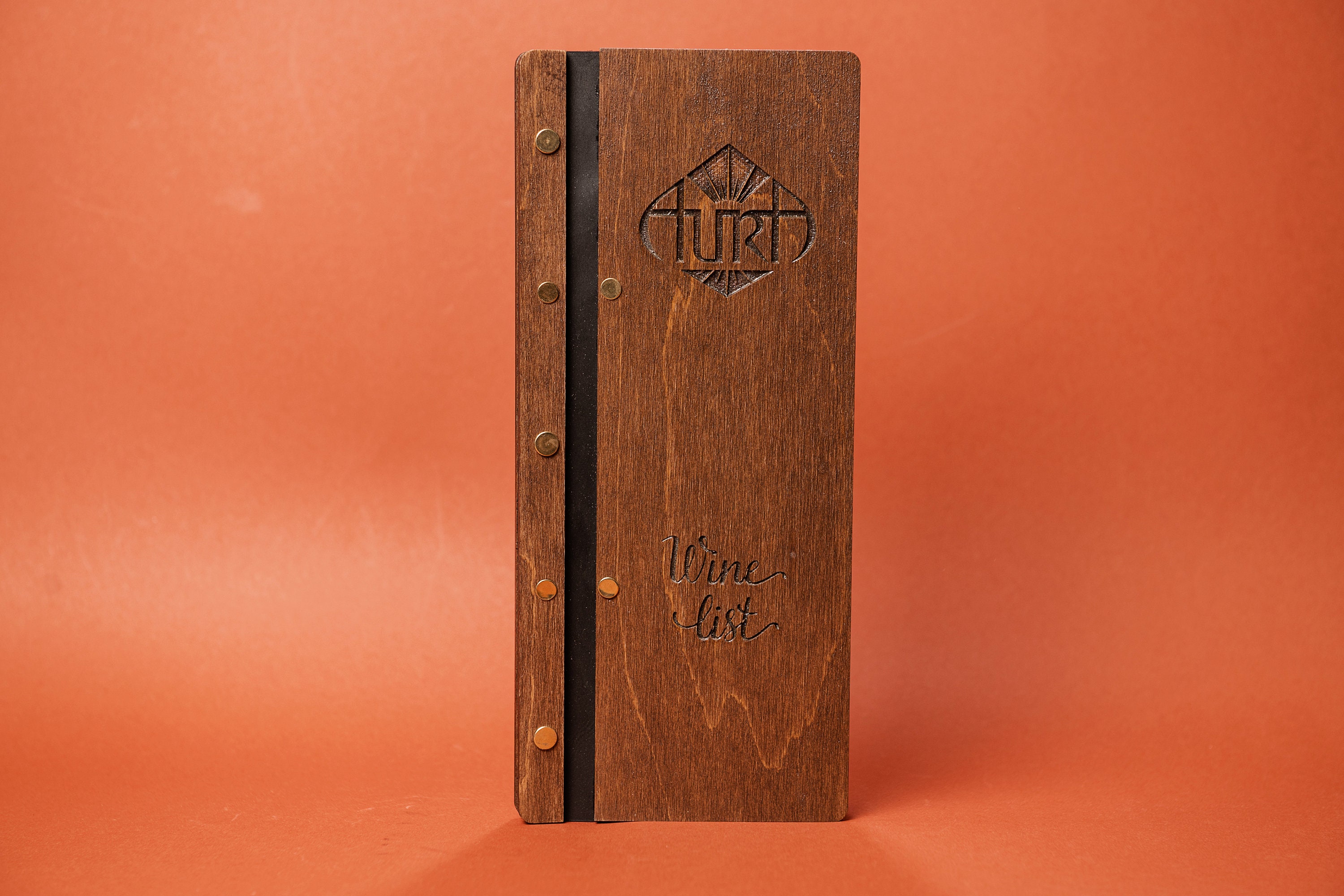 Wooden menufolder for wine list fastened on leather strap Etsy