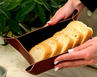 Leather Bread Boat for Restaurant Tables | Genuine Capri Leather Rectangular Bread Tray with Curved Ends | Cafe Bar Hotel Server