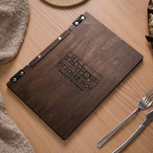 Portamenús de tapa dura para hojas intercambiables, portamenús de madera grabado, carpeta para menús de restaurante, cubierta para libro de menús, cubierta de menú personalizada