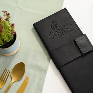 Porte-menu compact en cuir à trois volets – Couverture de menu de restaurant pliable à trois volets pour l'hôtellerie et la gastronomie
