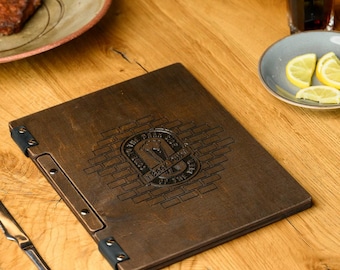 Engraved Wooden Menu Book: Restaurant Menu Holder for Changeable Sheets