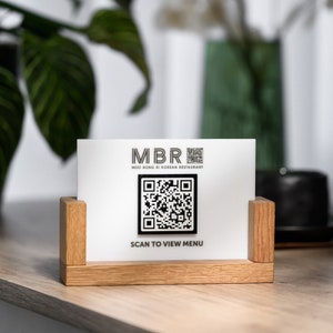 Suporte de menu QR acrílico com impressão de logotipo, exibição de menu de restaurante, placa de código QR personalizada, menu de código QR