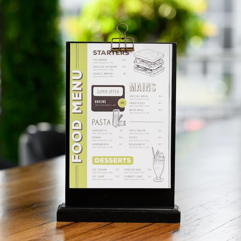 Table Menu Display Black Oak Table Menu Holder With Brass Clip, Drink List Table Stand - Etsy