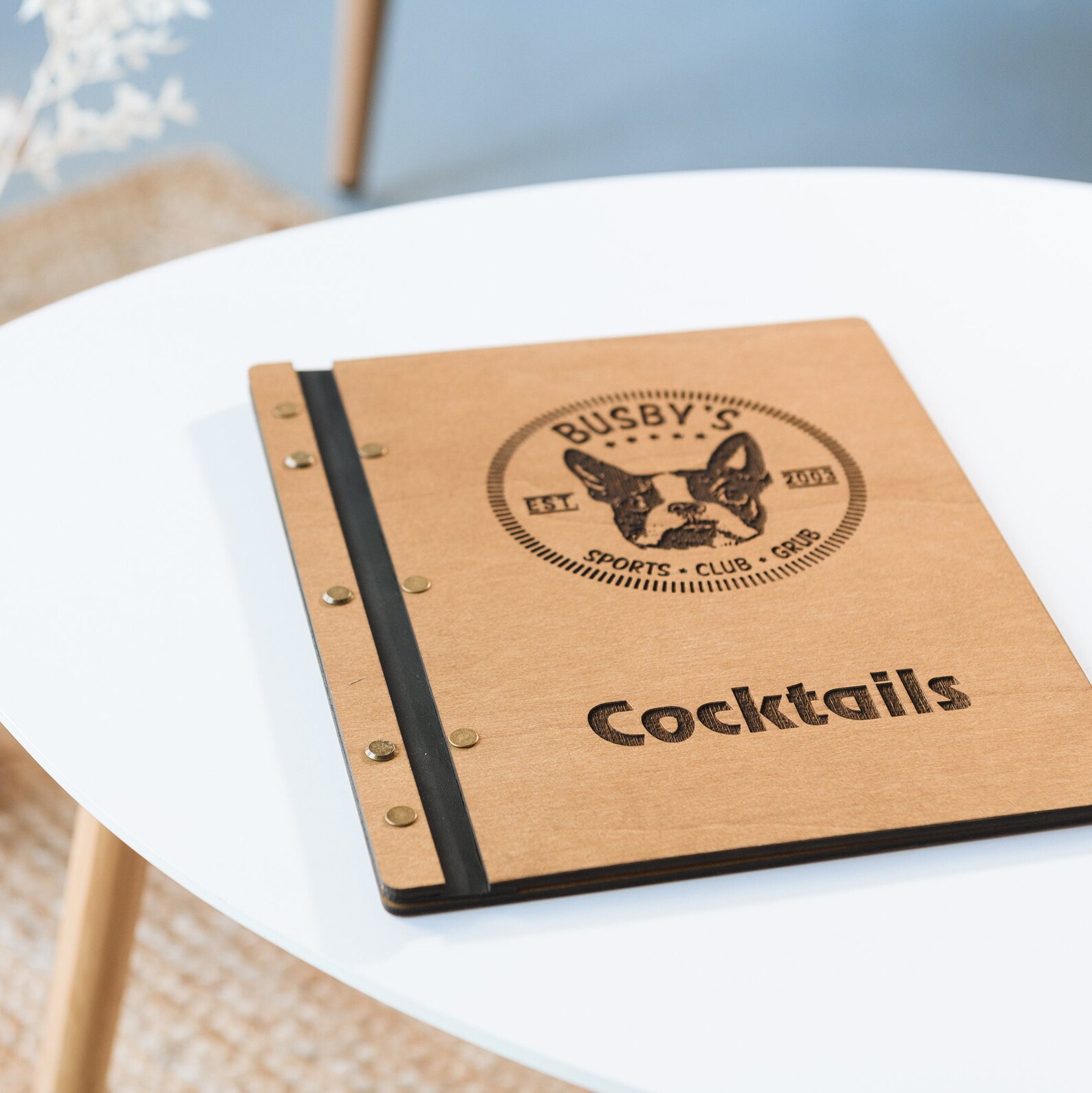 Wooden Menu Folder Fastened on Leather Strap, Engraved Menu Holder ...