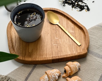 Custom Engraved Oak Coffee Tea Serving Board, Rustic Wooden Tray