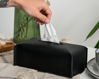 Leather Tissue Box Cover, Hotel Room Napkin Storage, Logo Embossing Options
