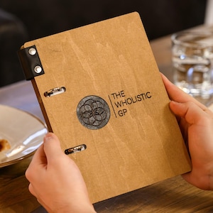 Handmade Wooden Menu Folder: Restaurant Menu Binder with Leather Strap