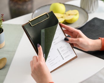 Menu Clipboard with Leather Cover, Menu Board with Logo Embossing, Restaurant Menu Holder, Leather Custom Menu Cover