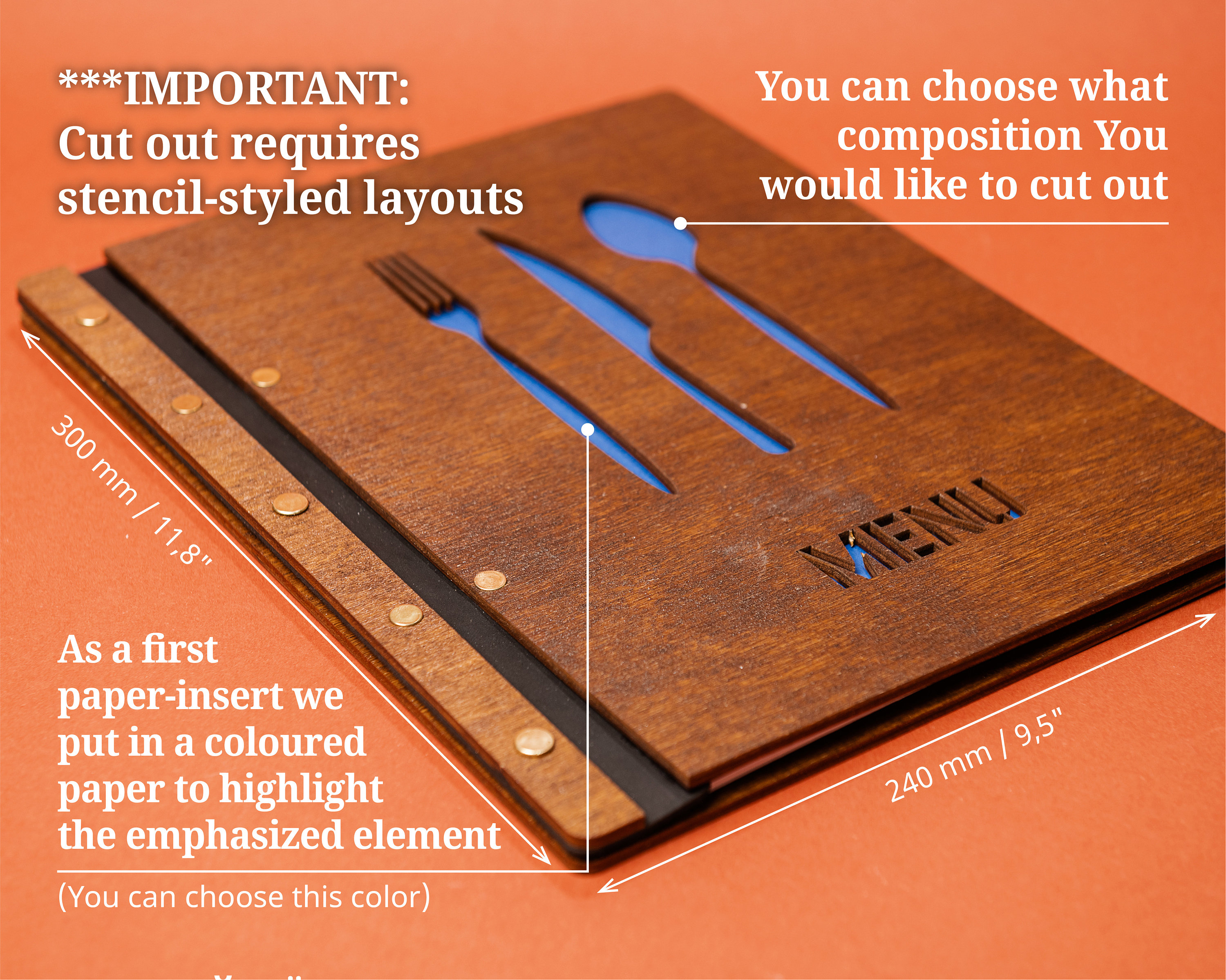 Customized wooden menu folder with cut out FREE COVER Etsy