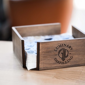 Wooden Luncheon Napkin Holder with Logo Engraving